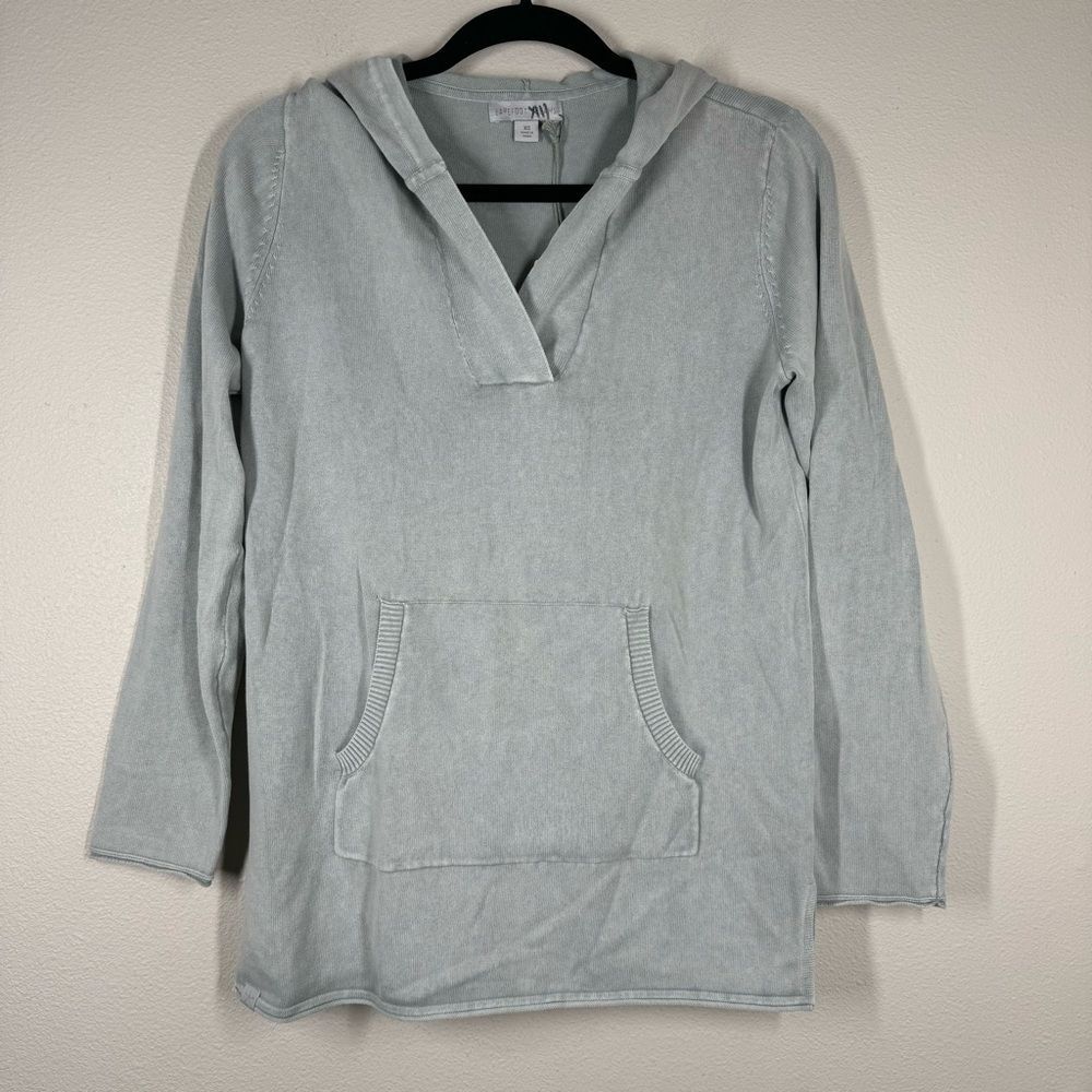 NWT Barefoot Dreams Sunbleached Cotton Bonfire Hoodie Blue Gray Ocean Size XS